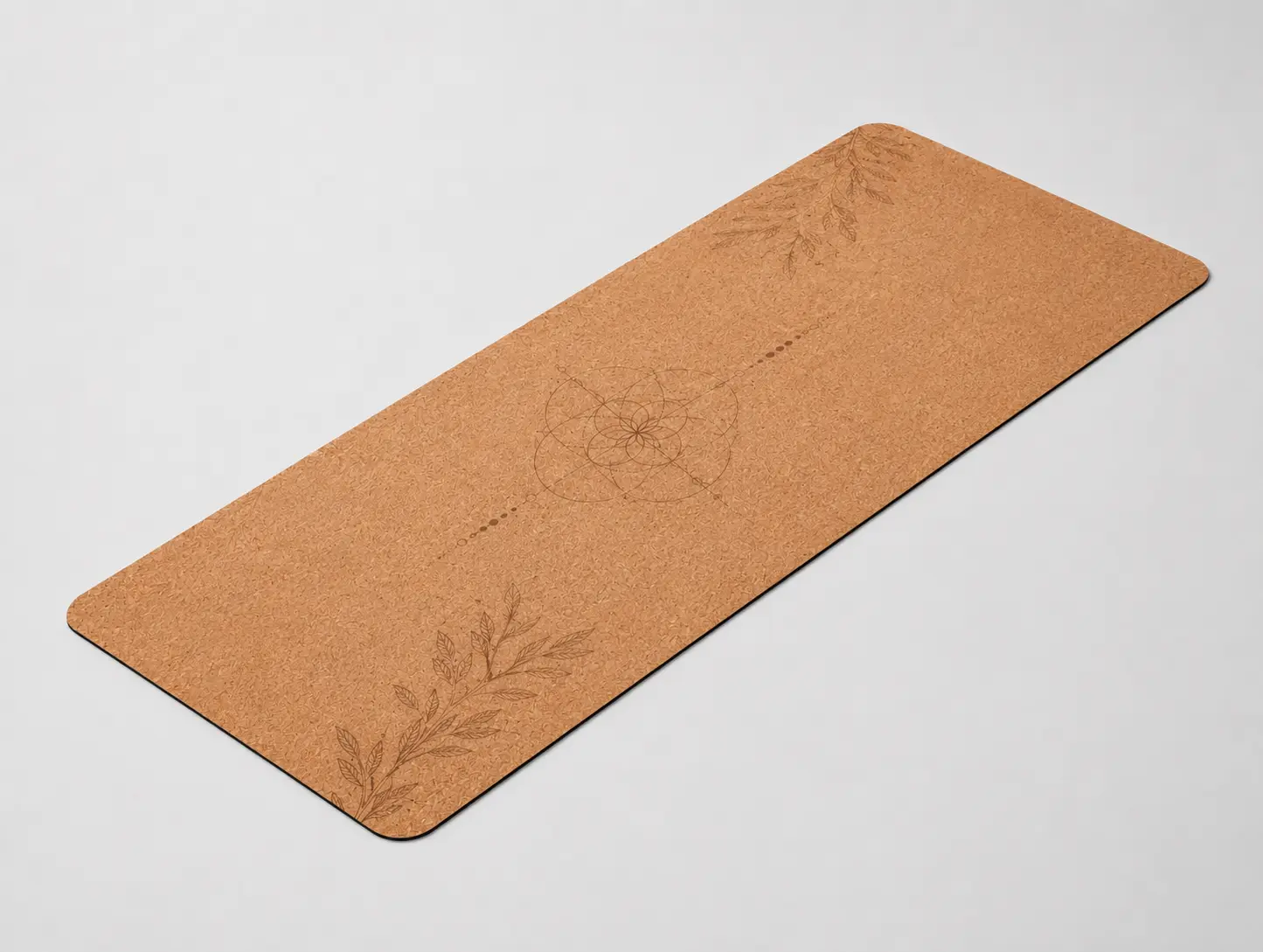 Cork and natural rubber yoga mat with full flat cork surface and stable rubber bottom