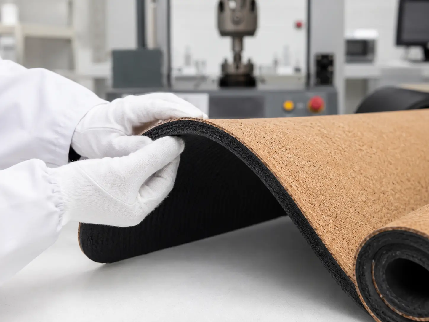 Cork rubber yoga mat bonding and lamination strength testing during quality control