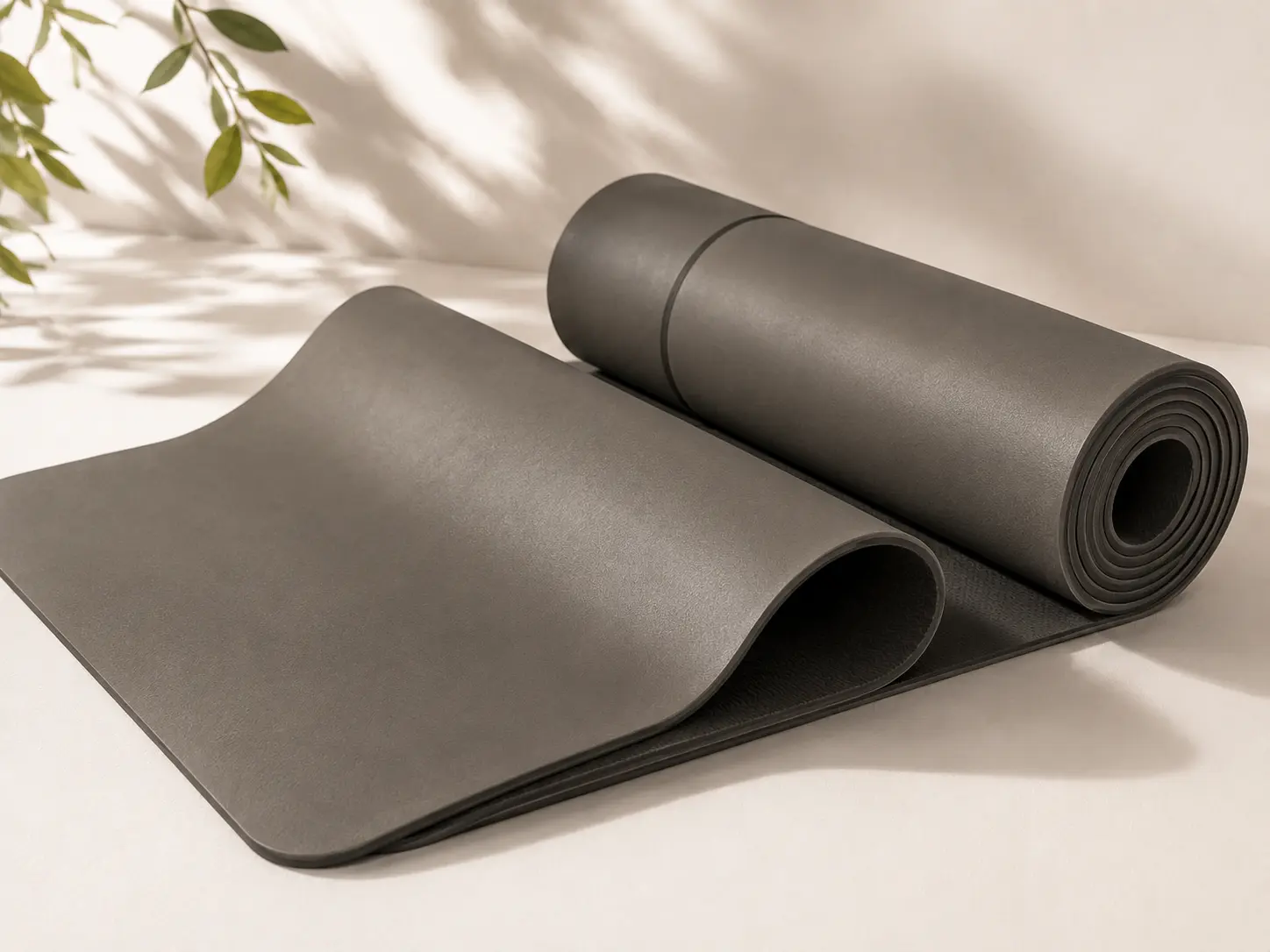 Premium PU yoga mat with smooth grip surface and dark rubber backing for hot yoga and high-end fitness brands