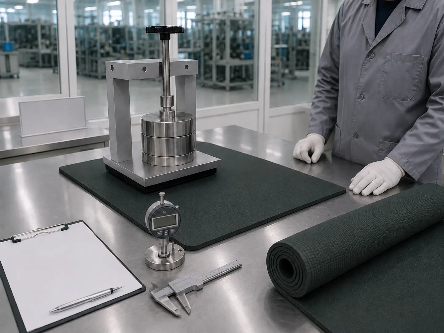 Durability compression recovery and edge strength testing for custom rubber yoga mats