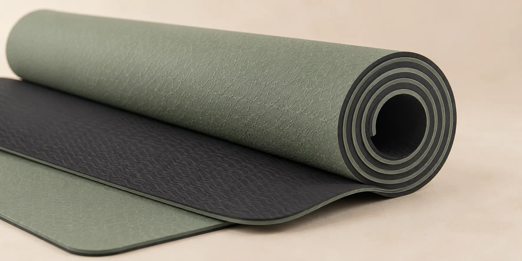 Close-up of a bonded double-layer yoga mat construction