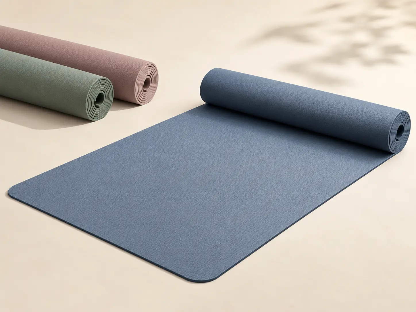 Single layer PVC yoga mat with textured surface, rolled mat, and OEM logo band for wholesale yoga mat projects.