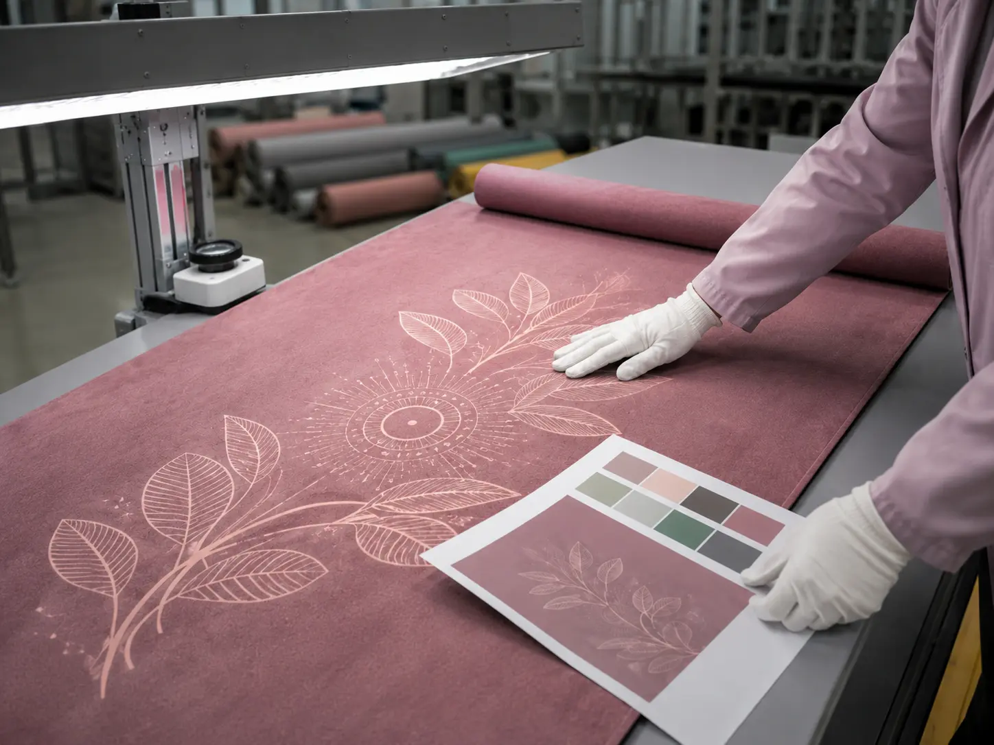 OEM suede yoga mat printing quality inspection with artwork verification and color matching in factory