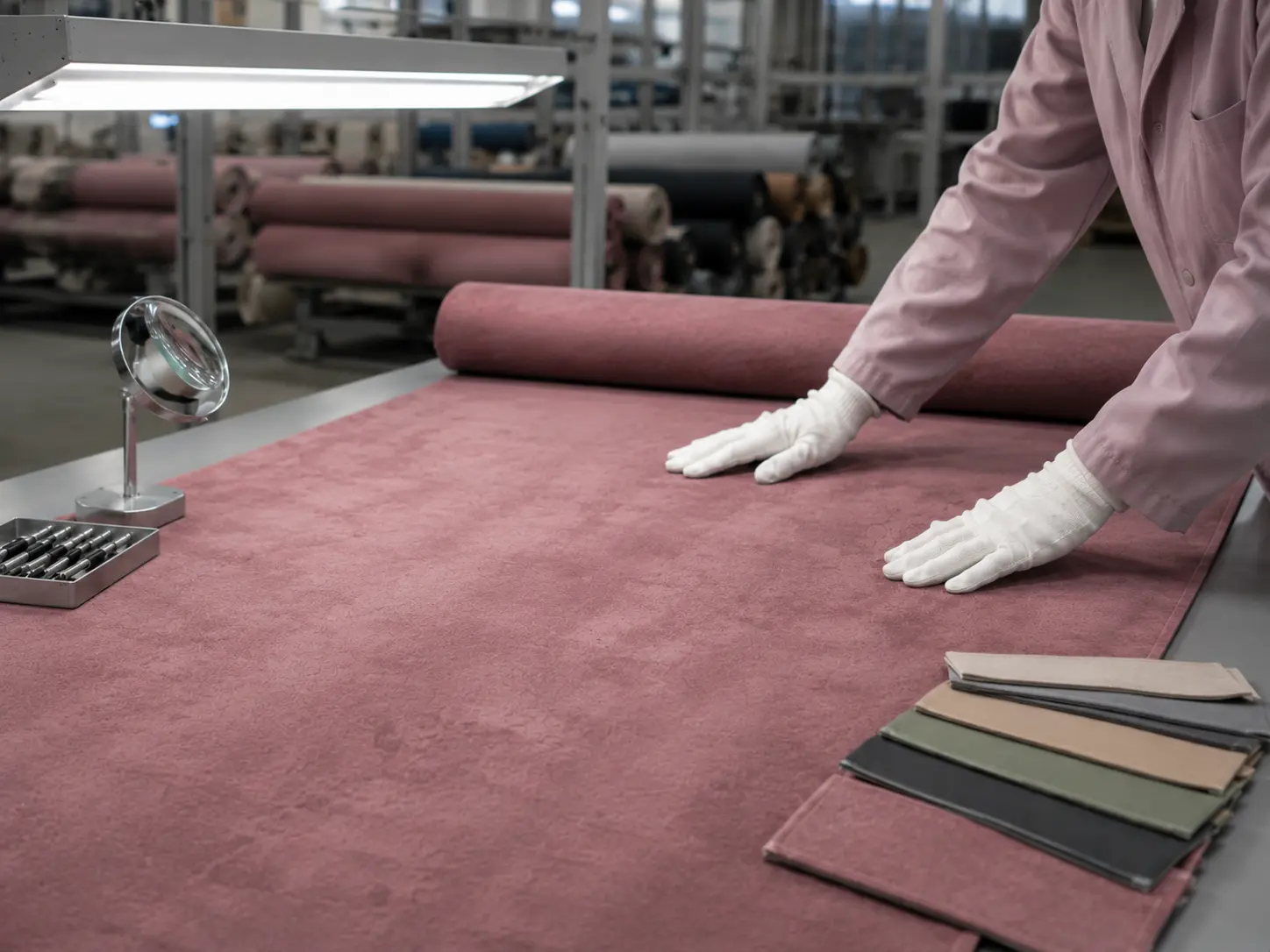 Surface texture and soft-touch consistency inspection for suede yoga mats in OEM factory production