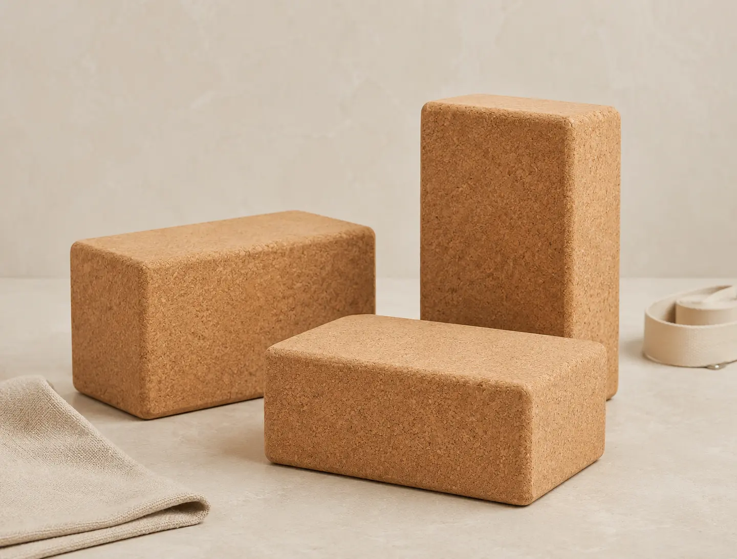 Natural cork yoga blocks for wholesale yoga studios and private-label brands